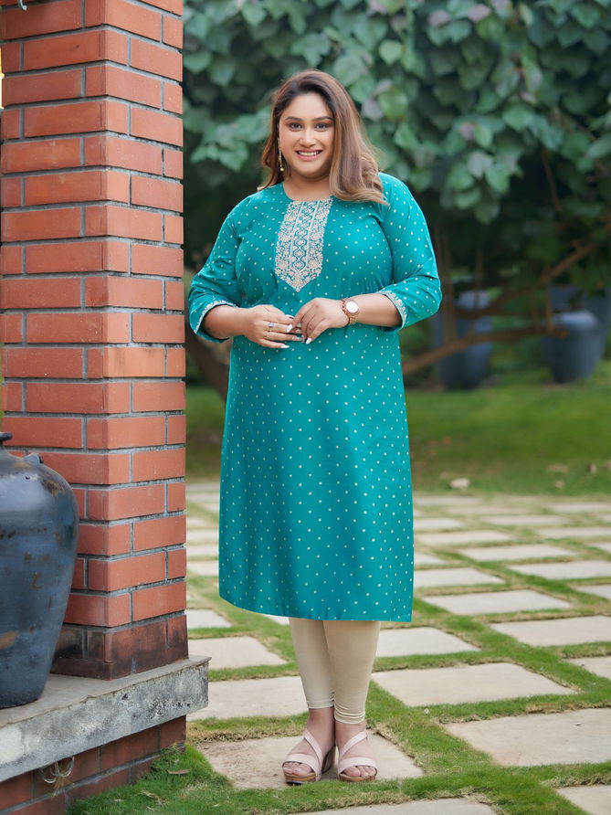 Plus Ghazal By Aanchi Straight Cut Neck Embroidery Kurtis Wholesale Price